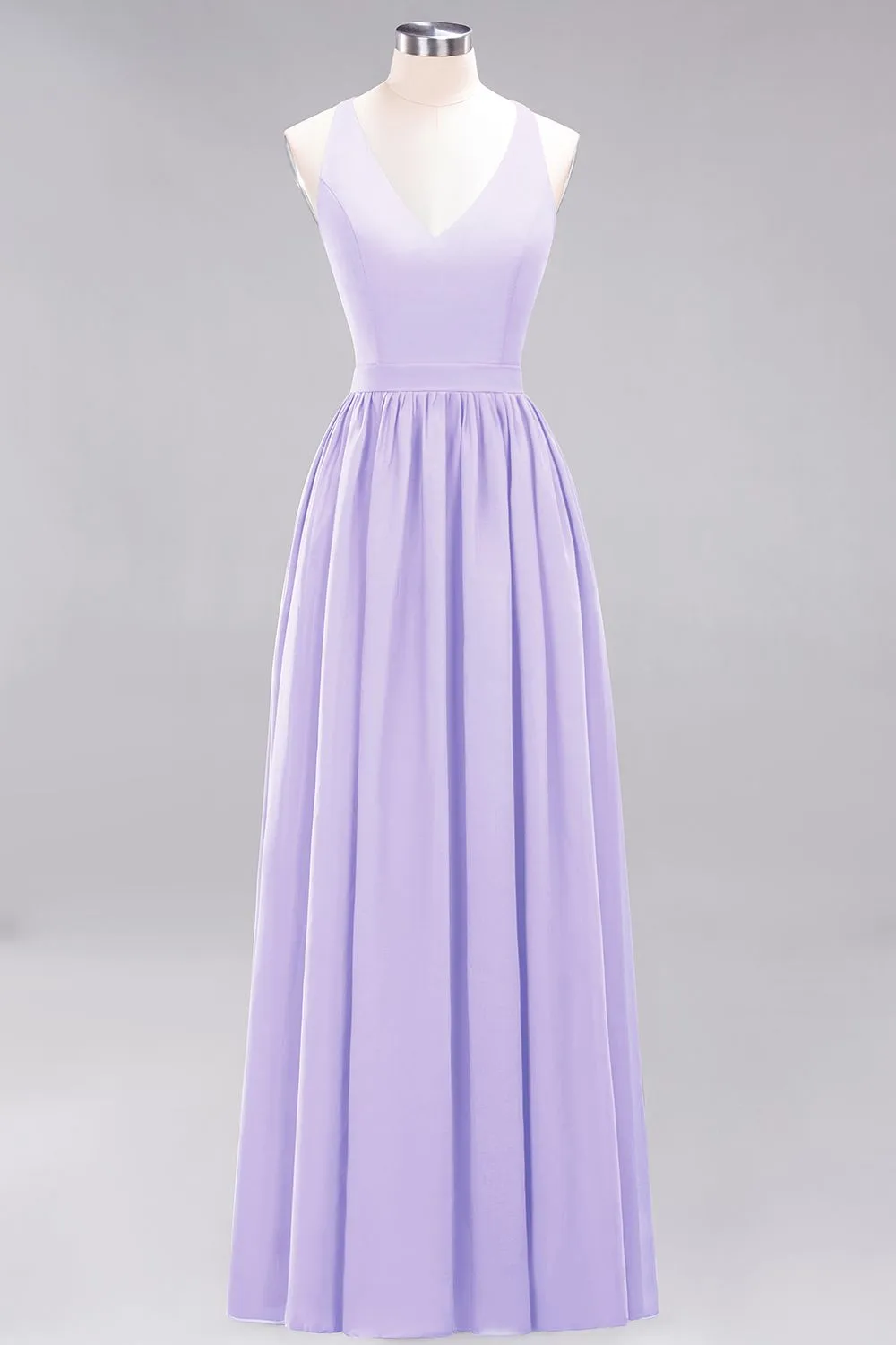 Elegant Long A-line Chiffon V-Neck Chiffon Bridesmaid Dress
