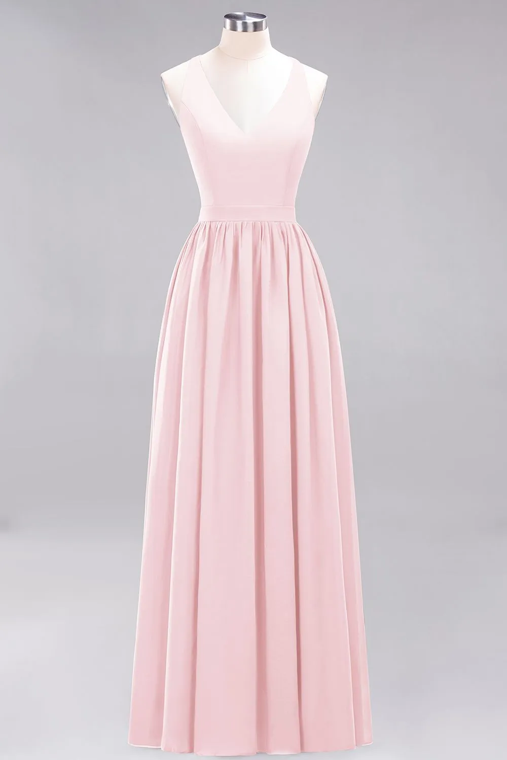 Elegant Long A-line Chiffon V-Neck Chiffon Bridesmaid Dress