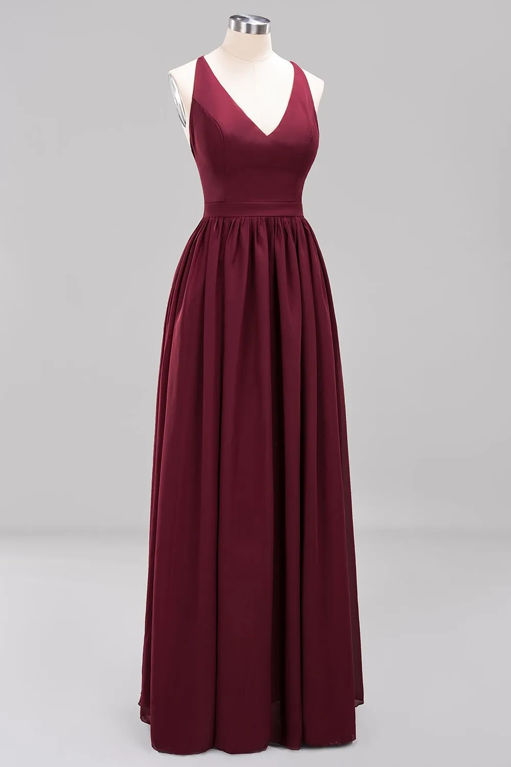 Elegant Long A-line Chiffon V-Neck Chiffon Bridesmaid Dress