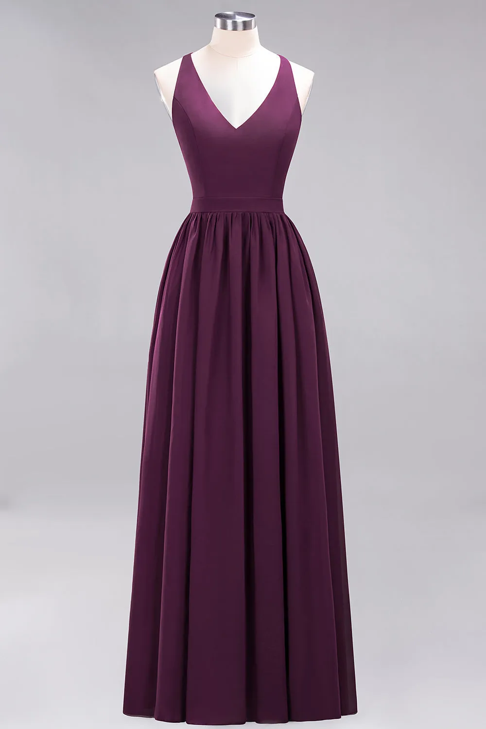 Elegant Long A-line Chiffon V-Neck Chiffon Bridesmaid Dress