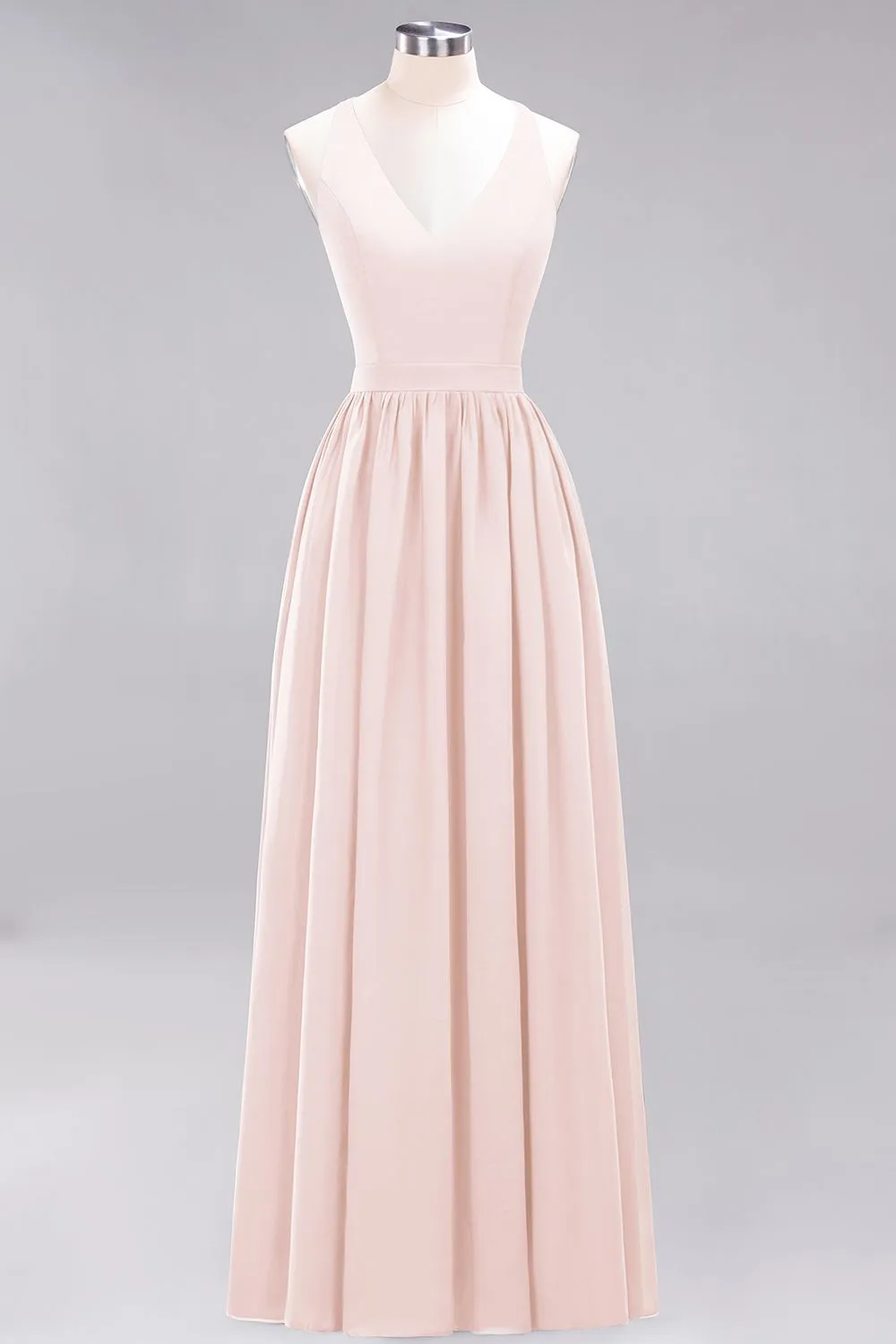 Elegant Long A-line Chiffon V-Neck Chiffon Bridesmaid Dress