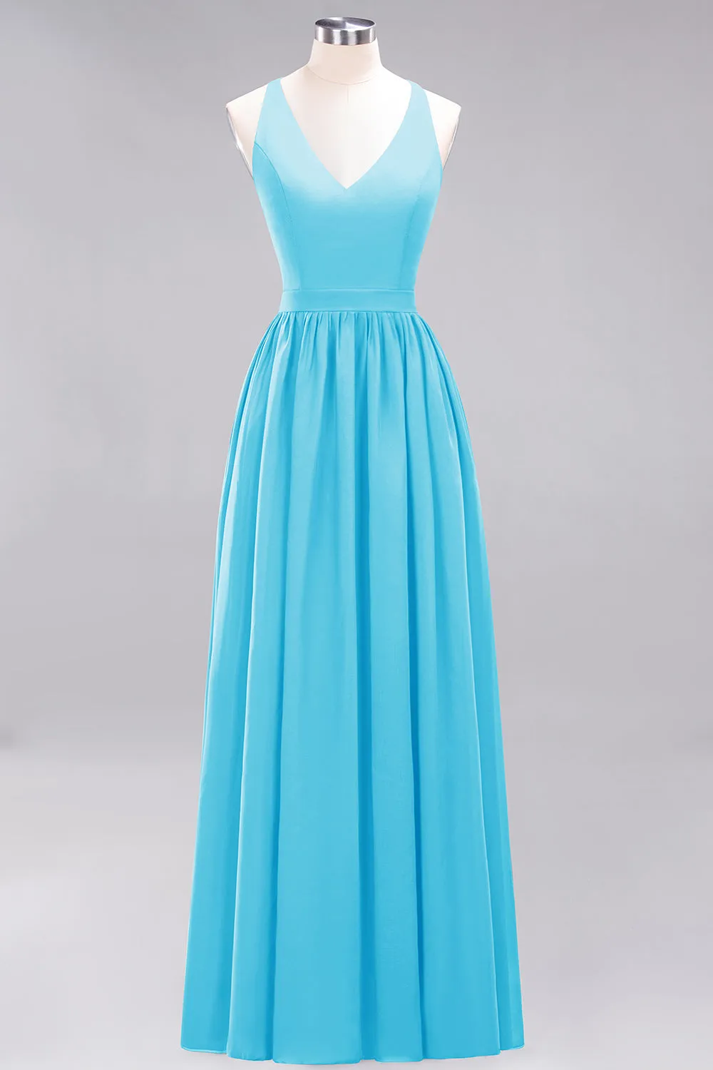 Elegant Long A-line Chiffon V-Neck Chiffon Bridesmaid Dress