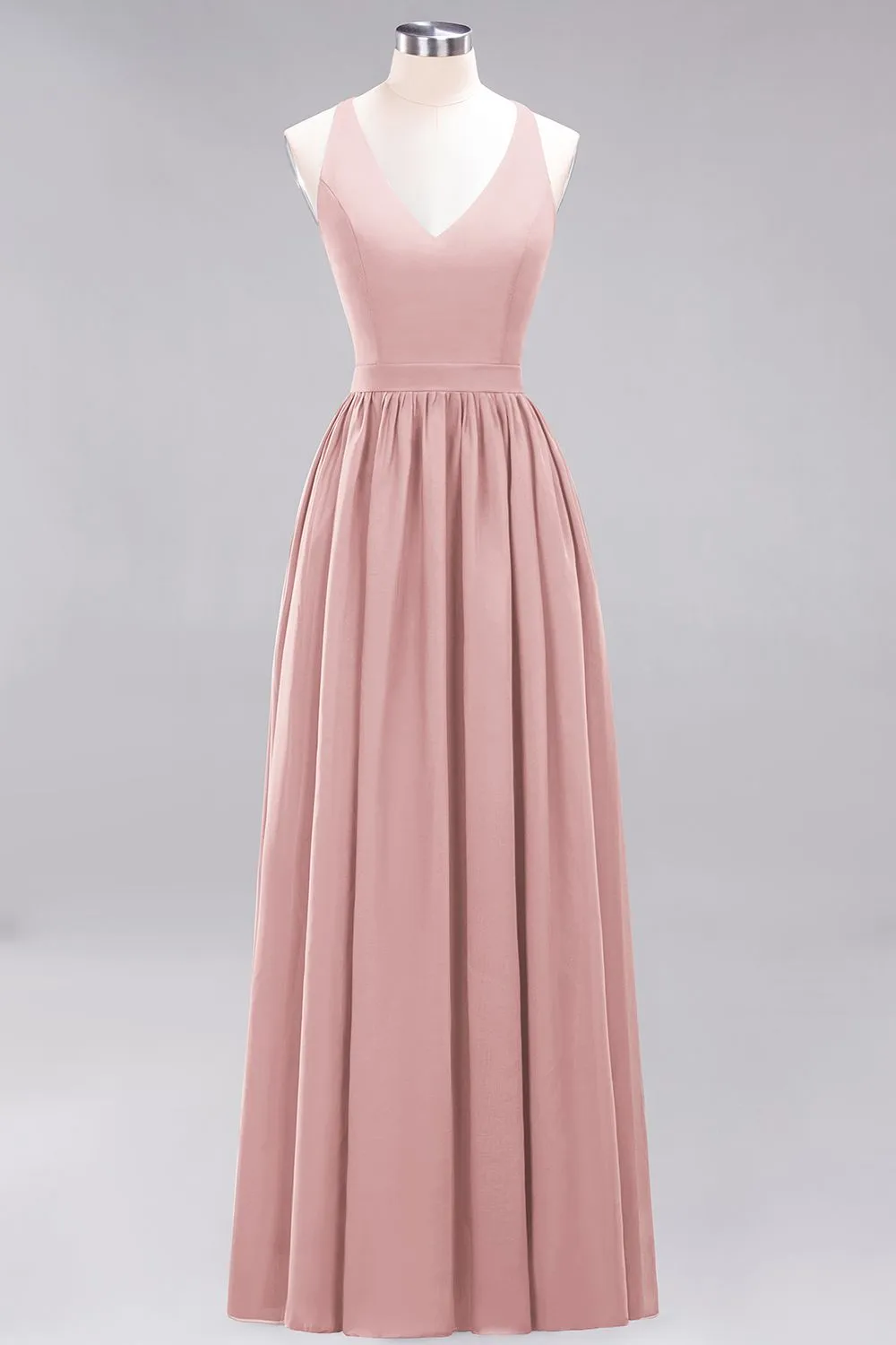Elegant Long A-line Chiffon V-Neck Chiffon Bridesmaid Dress