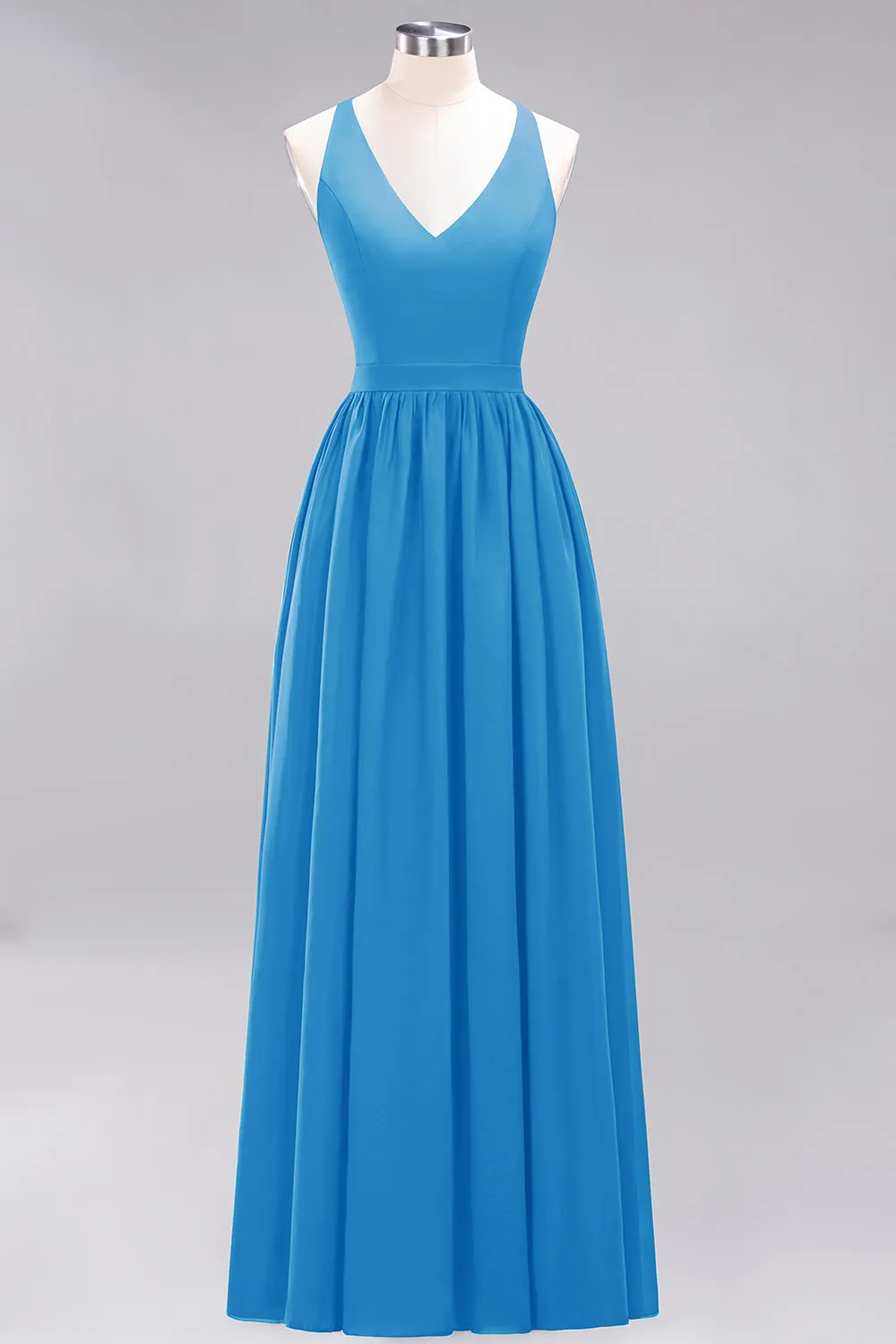 Elegant Long A-line Chiffon V-Neck Chiffon Bridesmaid Dress