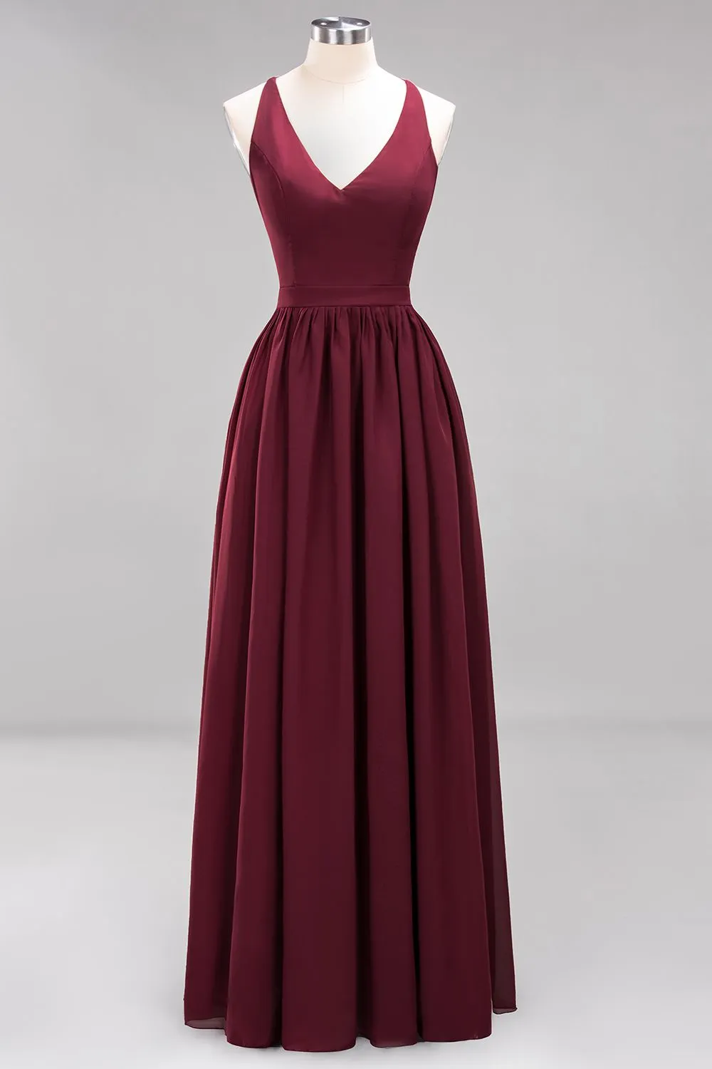 Elegant Long A-line Chiffon V-Neck Chiffon Bridesmaid Dress