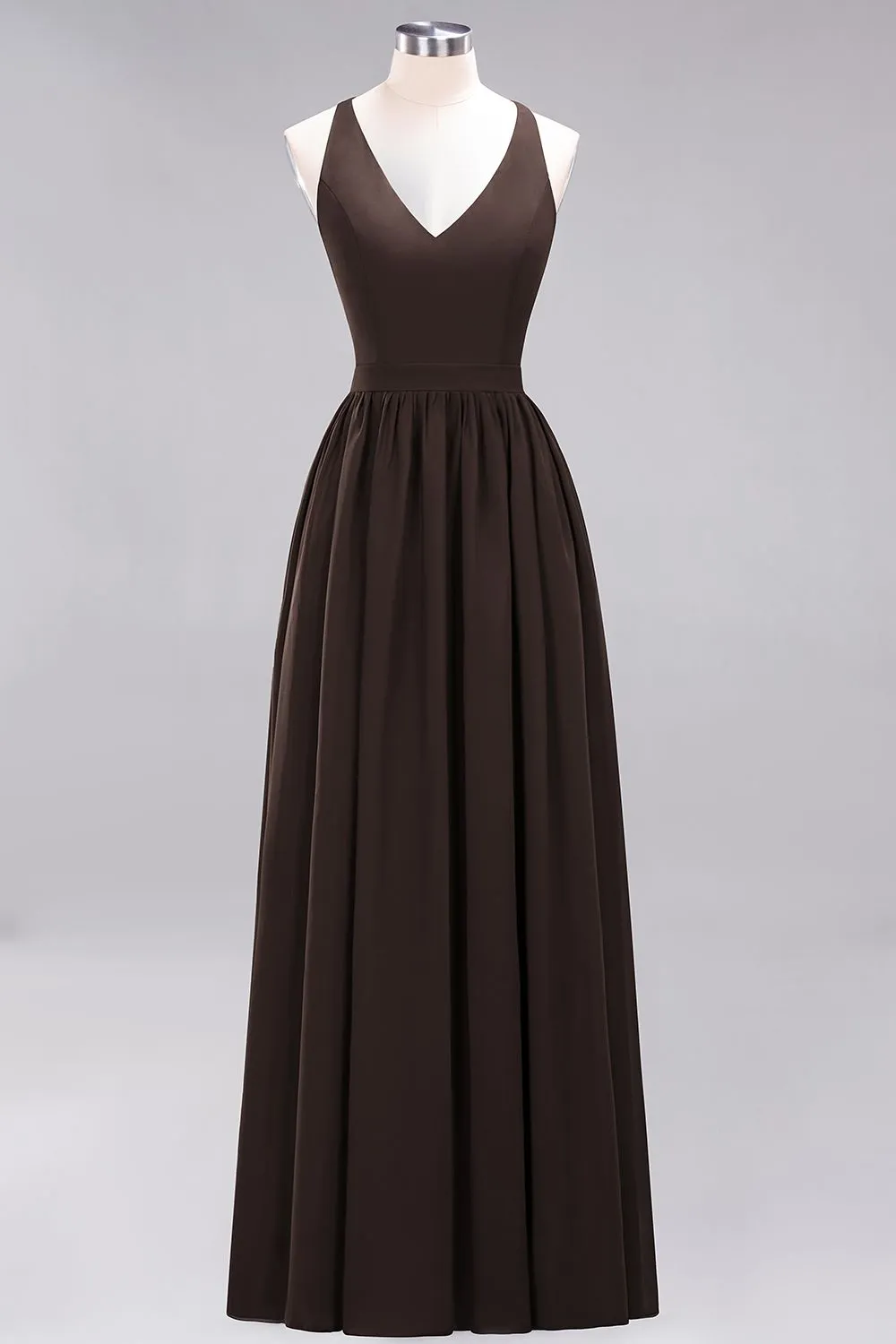 Elegant Long A-line Chiffon V-Neck Chiffon Bridesmaid Dress
