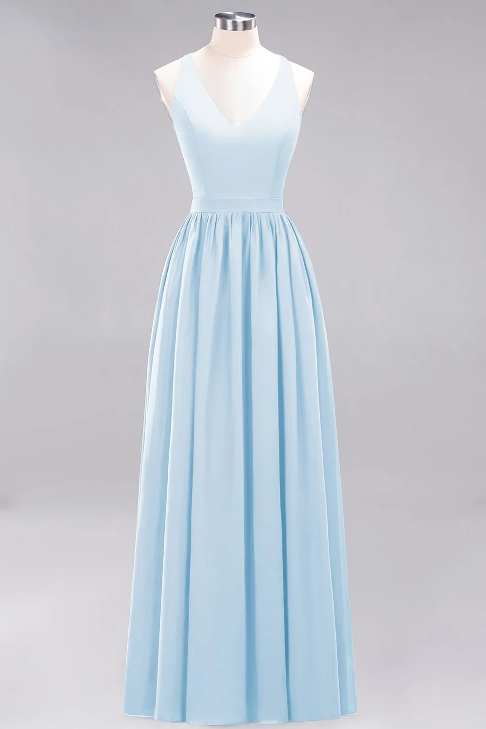 Elegant Long A-line Chiffon V-Neck Chiffon Bridesmaid Dress