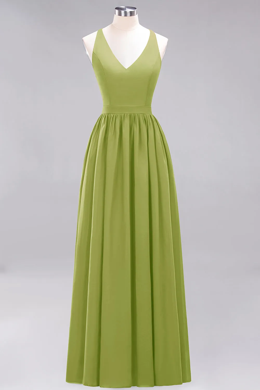 Elegant Long A-line Chiffon V-Neck Chiffon Bridesmaid Dress