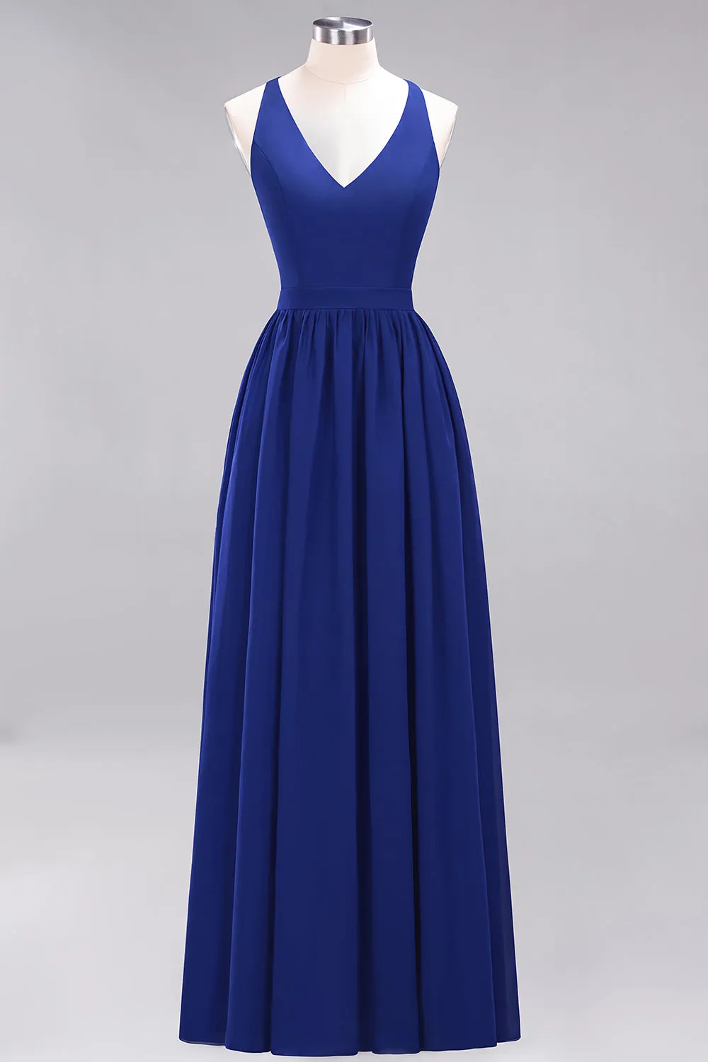 Elegant Long A-line Chiffon V-Neck Chiffon Bridesmaid Dress