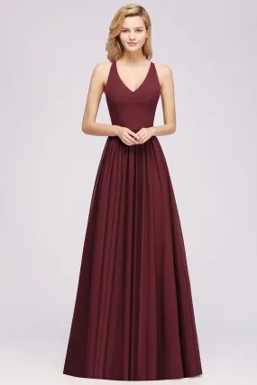 Elegant Long A-line Chiffon V-Neck Chiffon Bridesmaid Dress