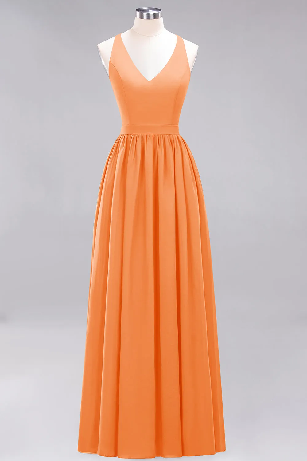 Elegant Long A-line Chiffon V-Neck Chiffon Bridesmaid Dress