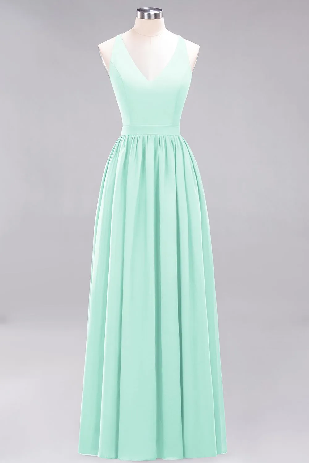 Elegant Long A-line Chiffon V-Neck Chiffon Bridesmaid Dress