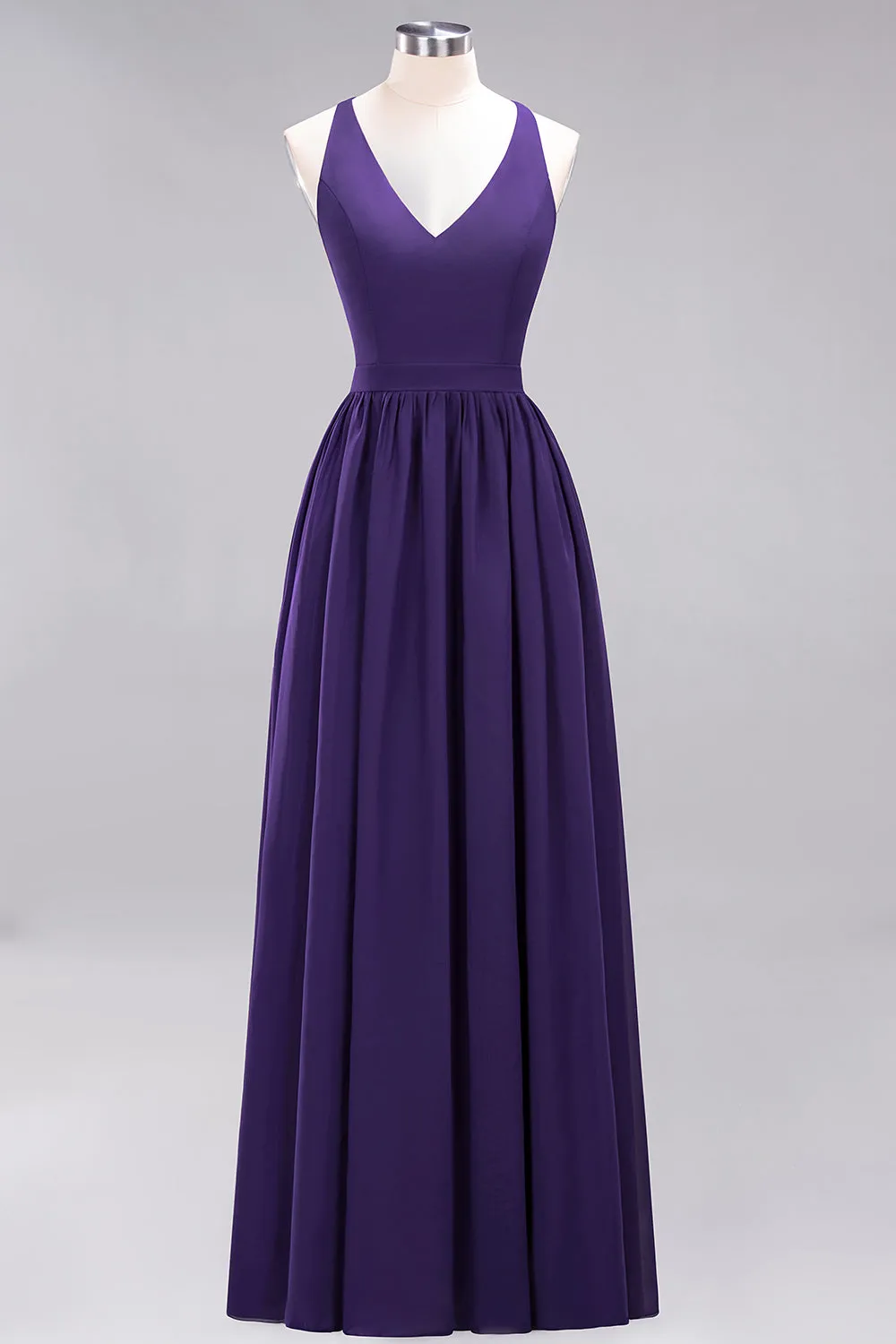 Elegant Long A-line Chiffon V-Neck Chiffon Bridesmaid Dress