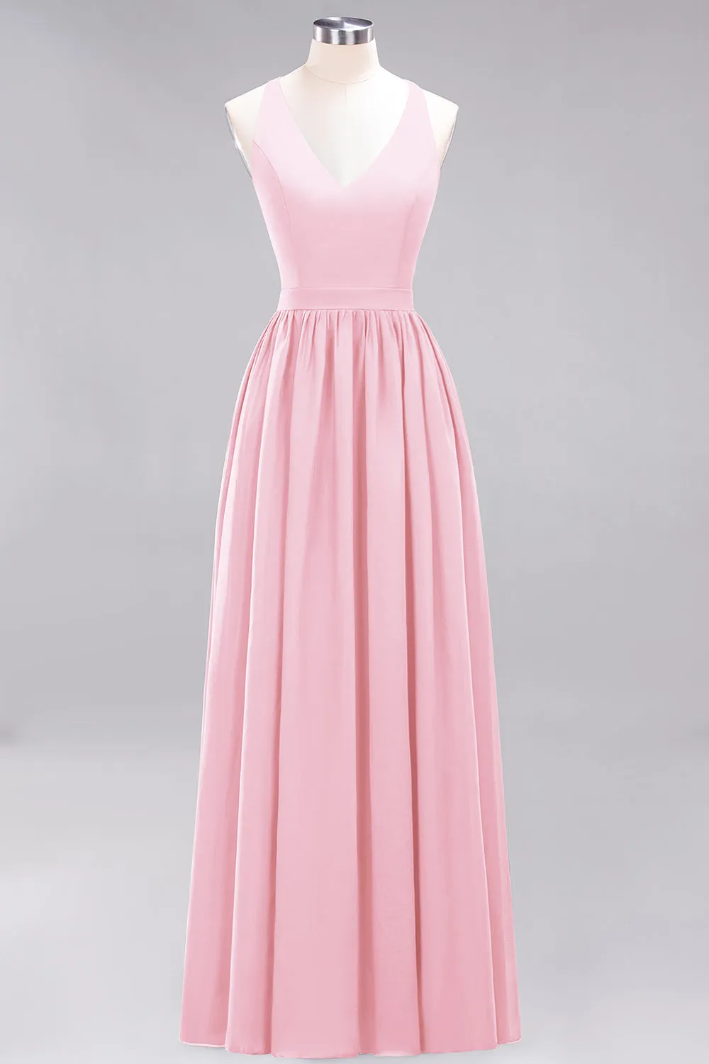 Elegant Long A-line Chiffon V-Neck Chiffon Bridesmaid Dress