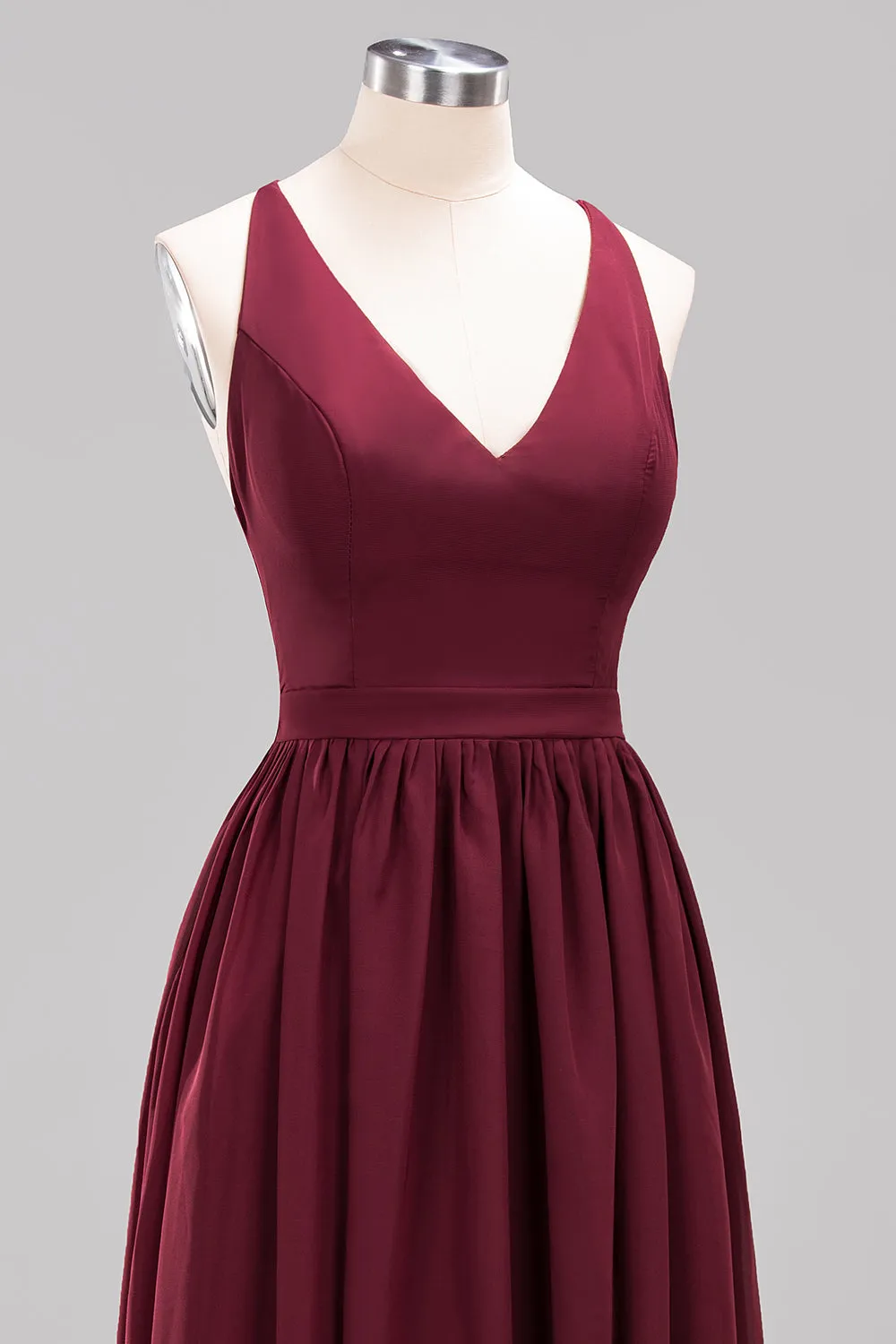 Elegant Long A-line Chiffon V-Neck Chiffon Bridesmaid Dress