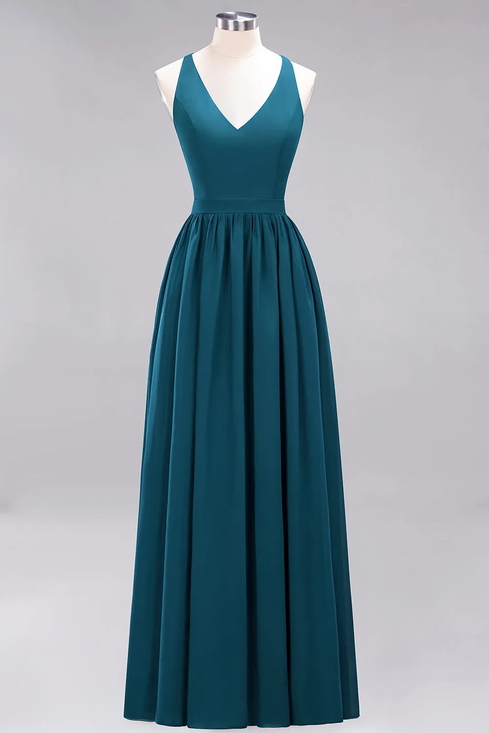 Elegant Long A-line Chiffon V-Neck Chiffon Bridesmaid Dress