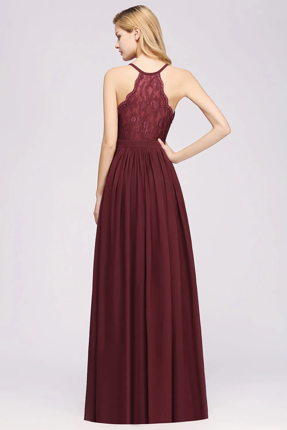 Elegant Long A-line Chiffon V-Neck Chiffon Bridesmaid Dress