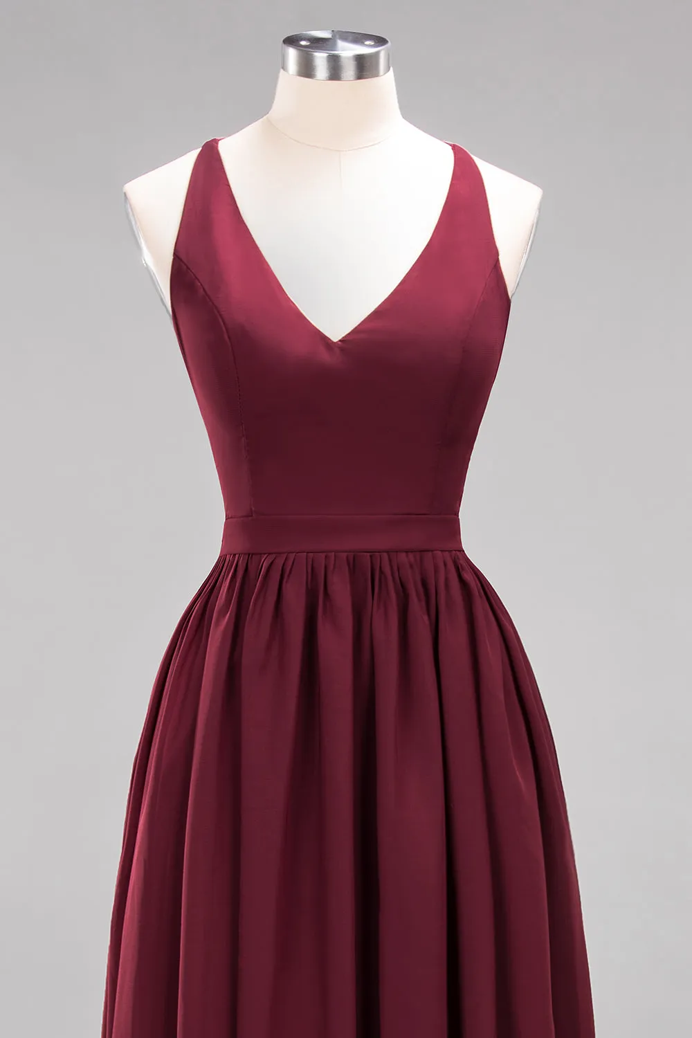 Elegant Long A-line Chiffon V-Neck Chiffon Bridesmaid Dress
