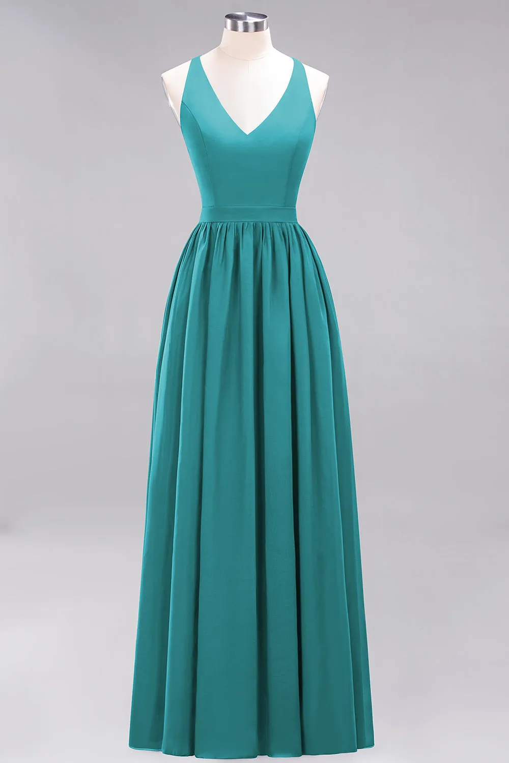 Elegant Long A-line Chiffon V-Neck Chiffon Bridesmaid Dress