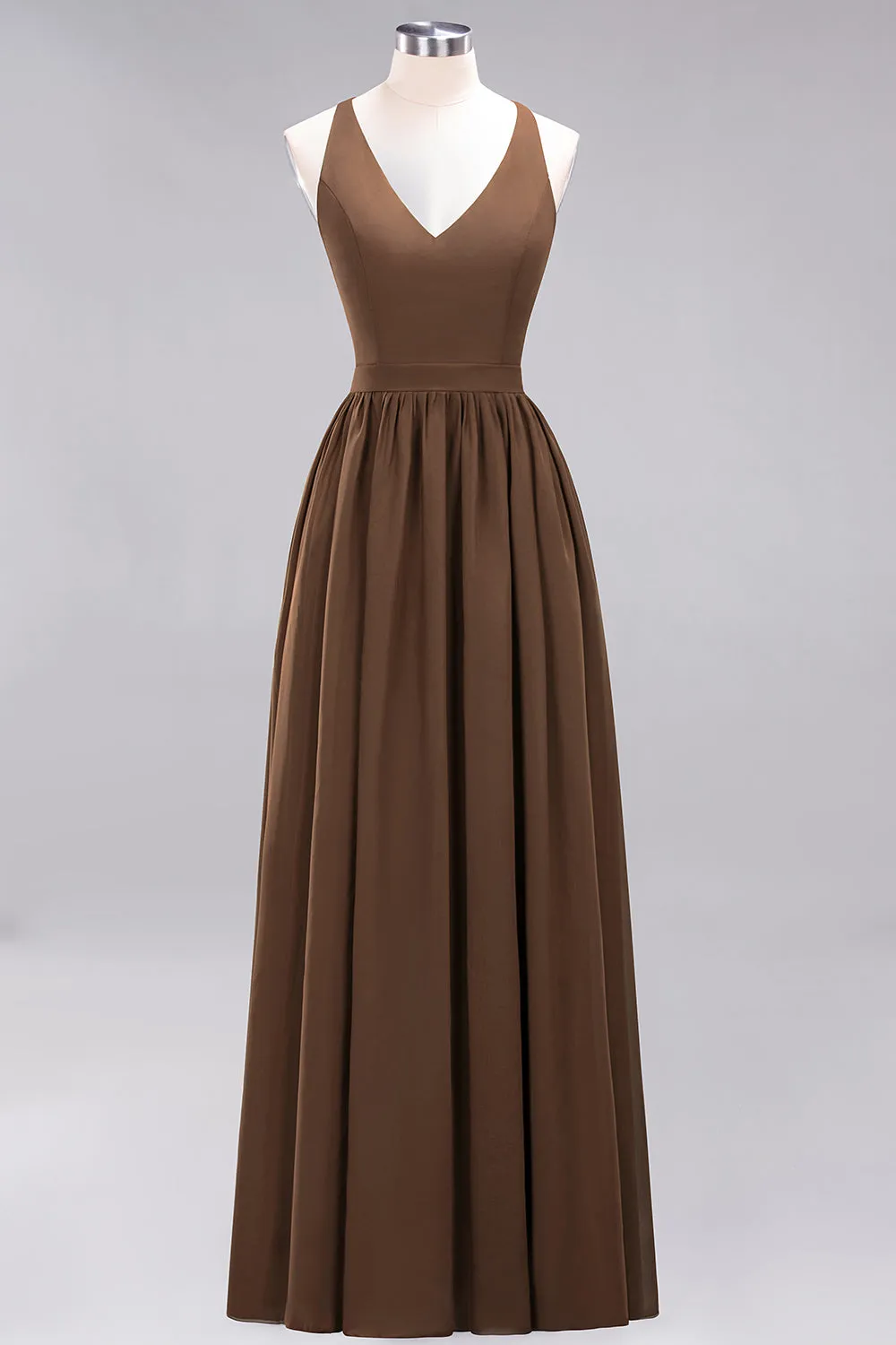 Elegant Long A-line Chiffon V-Neck Chiffon Bridesmaid Dress