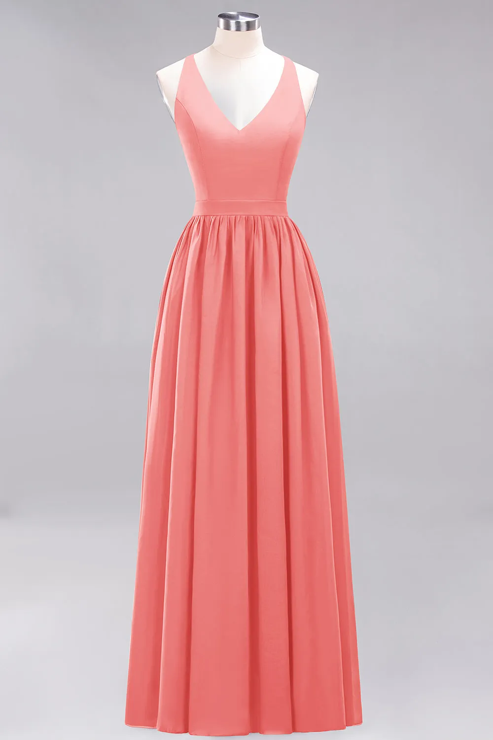 Elegant Long A-line Chiffon V-Neck Chiffon Bridesmaid Dress