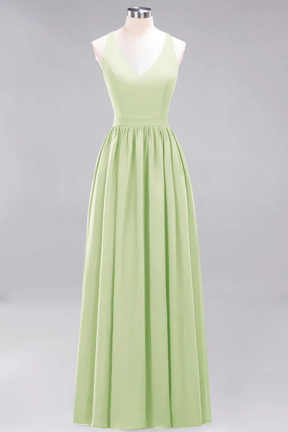 Elegant Long A-line Chiffon V-Neck Chiffon Bridesmaid Dress