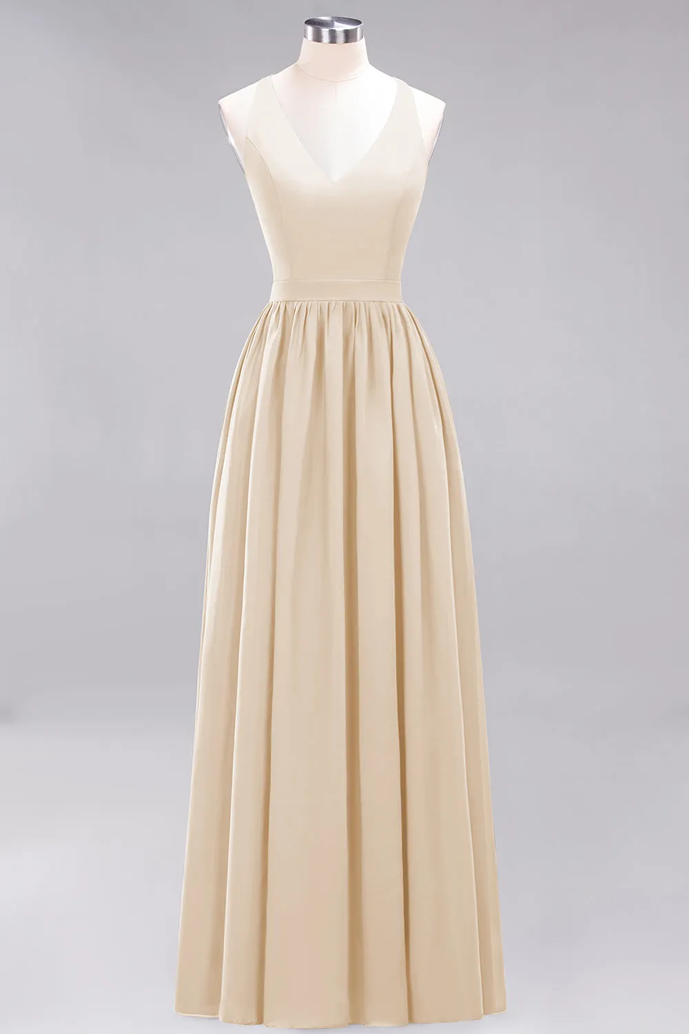 Elegant Long A-line Chiffon V-Neck Chiffon Bridesmaid Dress