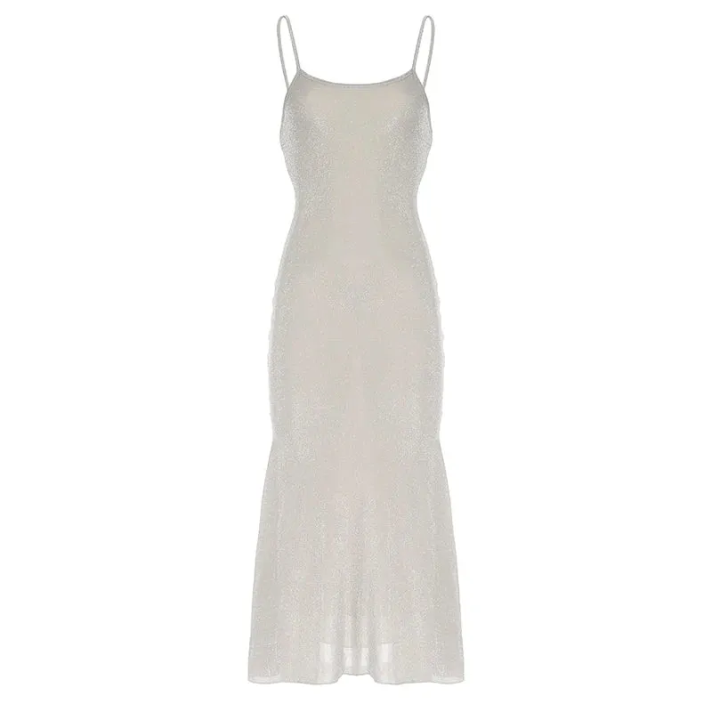 Fashion Bling Elegant Sequins Evening Dress Party Summer Sexy Sundress Spaghetti Strap Prom Long Dress Ladies Clothes