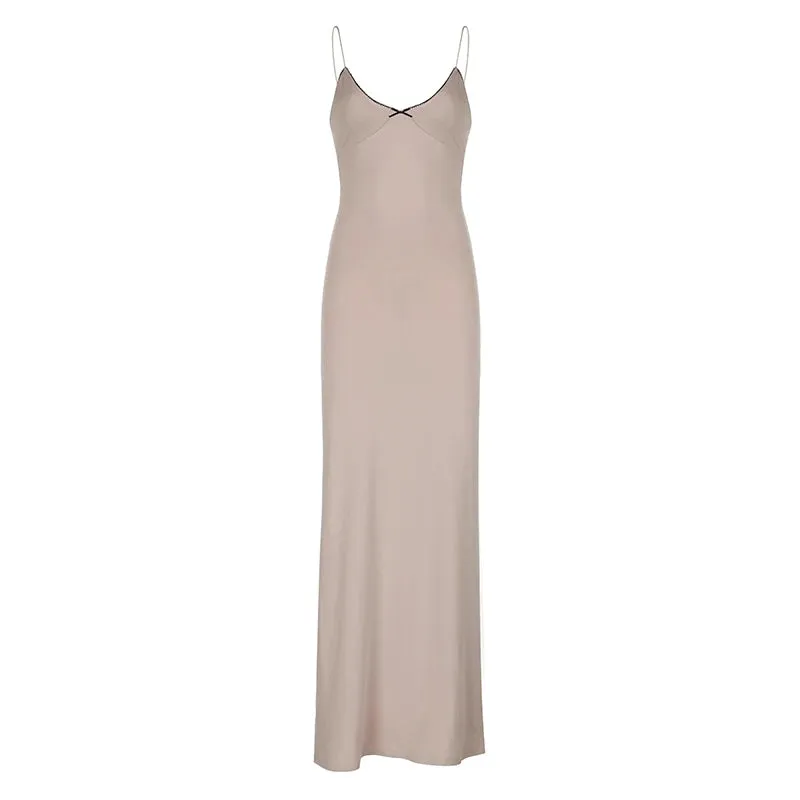 Fashion Elegant Strap Slim Holidays Long Dress Ladies Boho Lace Trim Bow Backless Sexy Summer Dresses Korean Sundress