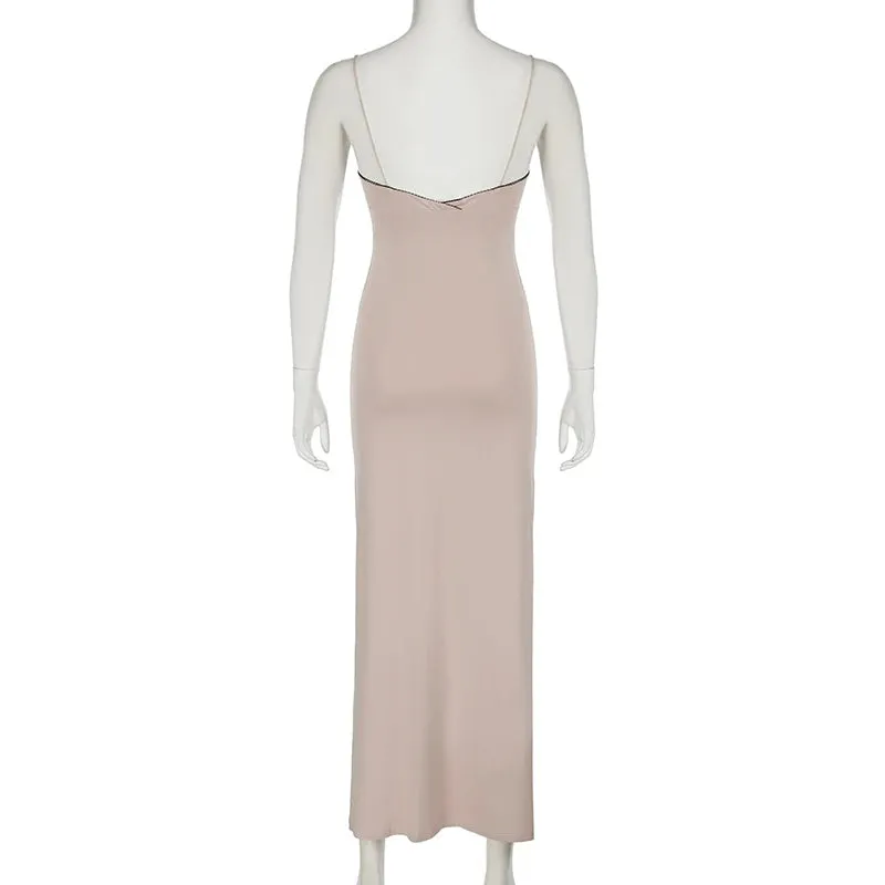 Fashion Elegant Strap Slim Holidays Long Dress Ladies Boho Lace Trim Bow Backless Sexy Summer Dresses Korean Sundress
