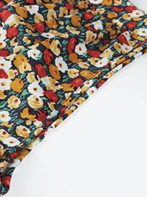 Floral Tiered Halter Tank Dress: Ditsy Print, Mid Calf Length