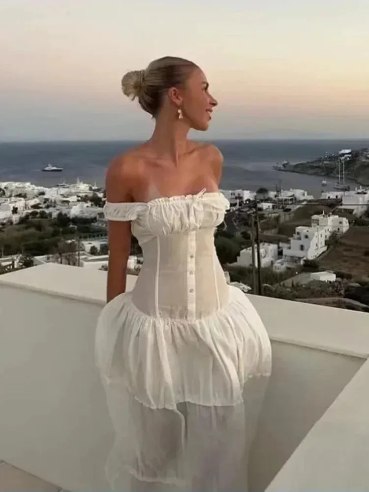 Getadme Bowknot White Summer Women's Dress Elegant Tank Beach Long Sundress Vestidos Sleeveless Holiday Chic Black Slim Maxi Dress 2024
