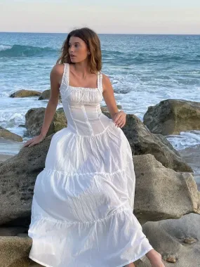 Getadme Bowknot White Summer Women's Dress Elegant Tank Beach Long Sundress Vestidos Sleeveless Holiday Chic Black Slim Maxi Dress 2024
