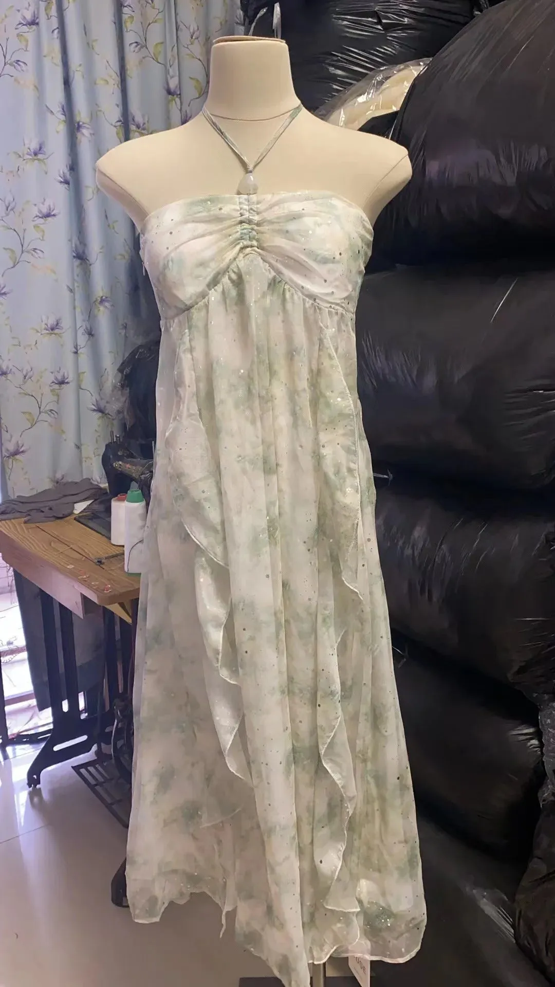 Girlary Elegant Sleeveless Midi Dresses For Women Beach Style Chiffon Hanging Neck Strap Casual Holiday Sundress One Piece Vestidos