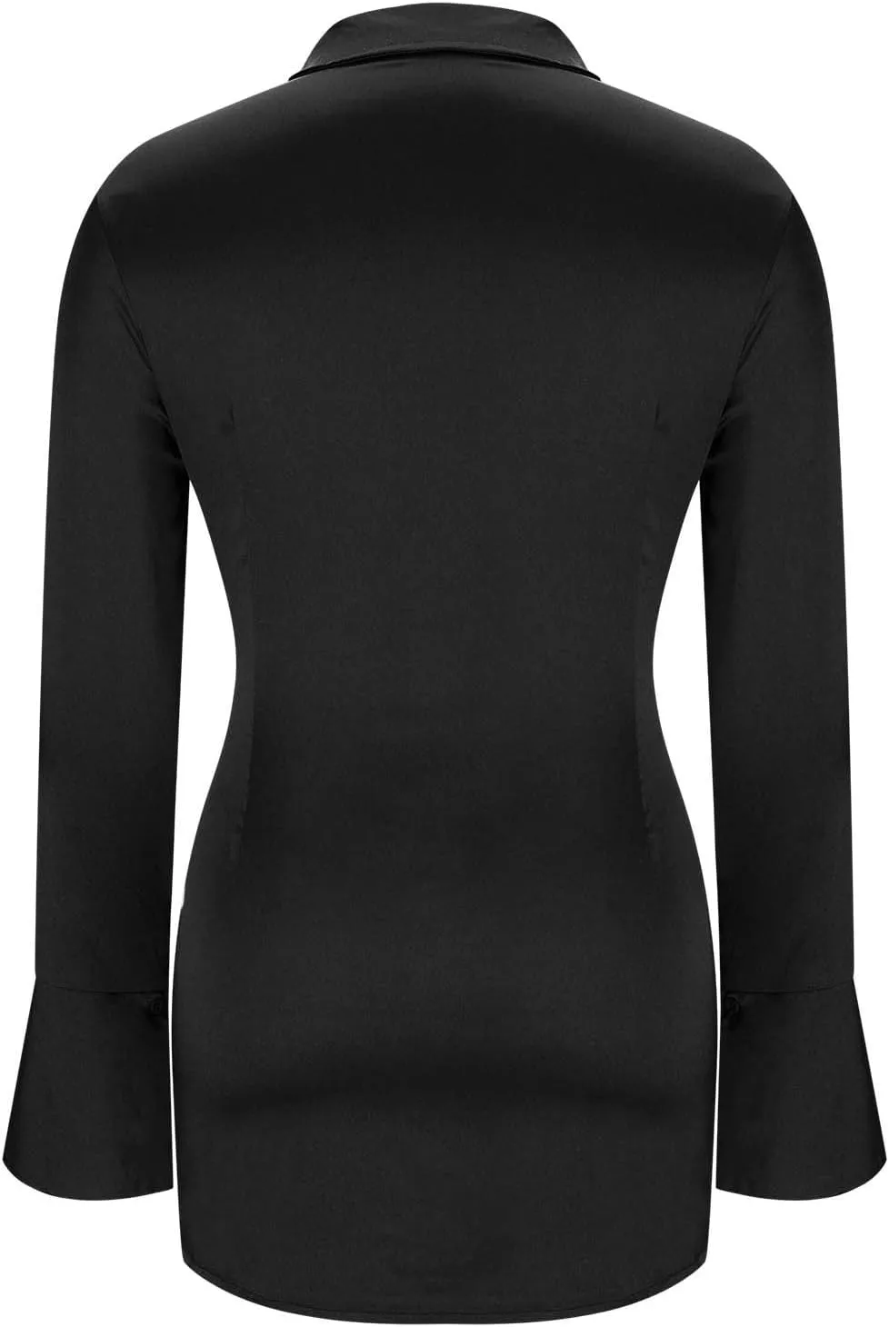 HGps8w Chic Tie Front Satin Silk Shirt Dress for Women Sexy 2025 Summer Long Sleeve Button Up Lapel Cocktail Party Dresses