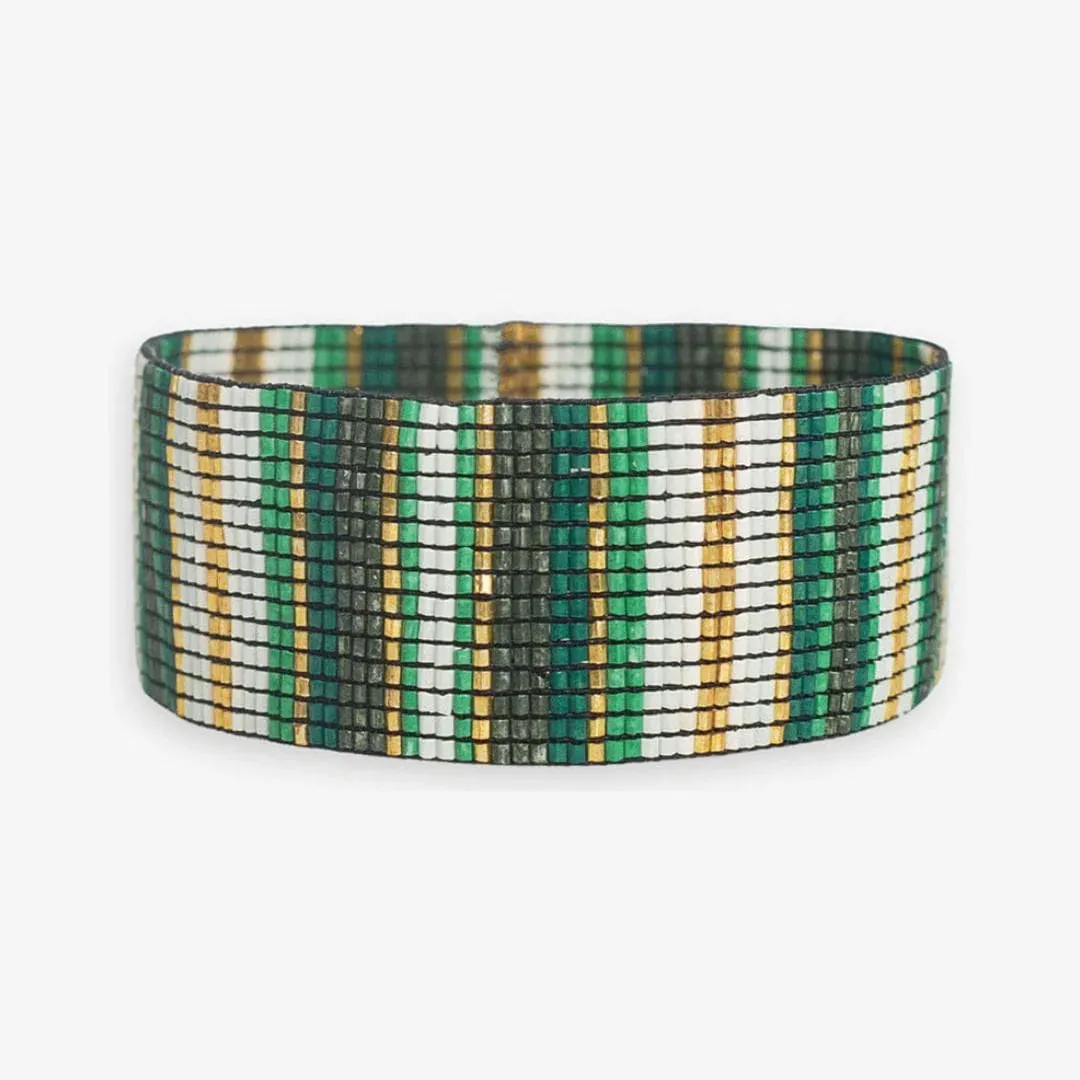 Ink   Alloy Kenzie vertical stripes beaded stretch bracelet green
