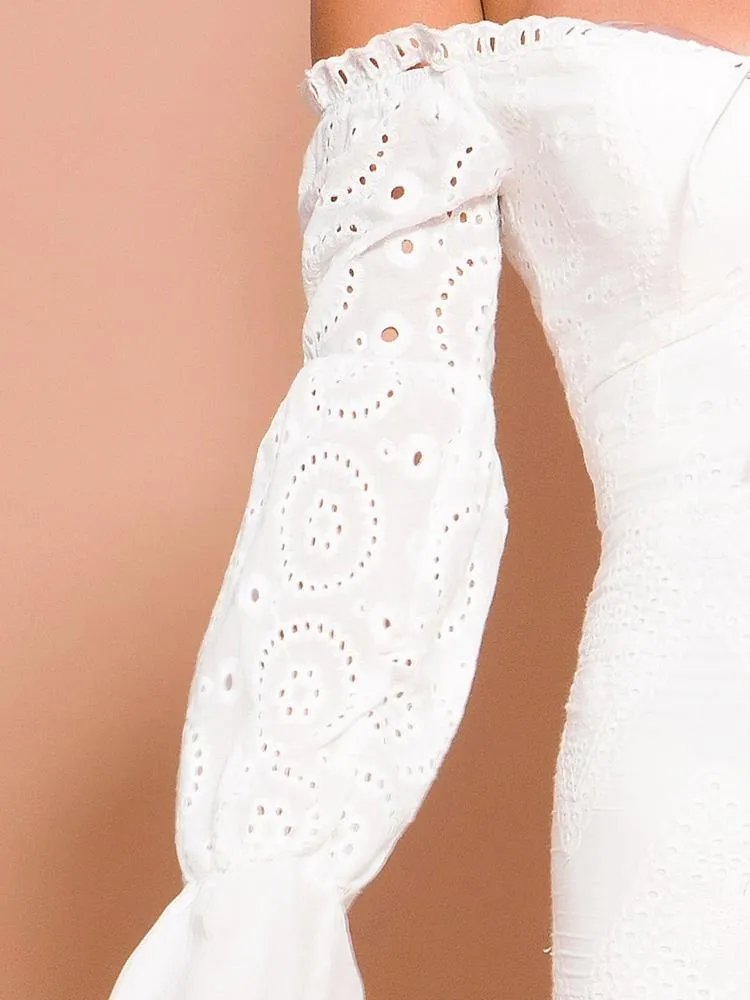 Lace Off Shoulder Lantern Sleeve Short Dress