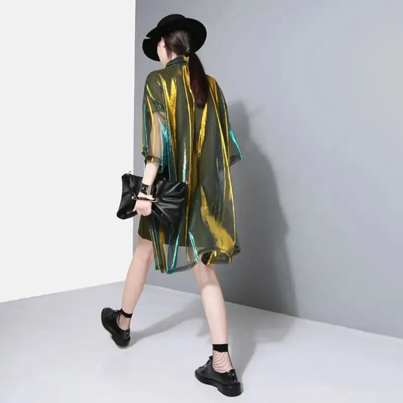 Lapel Three-quarter Sleeve Loose Blouse