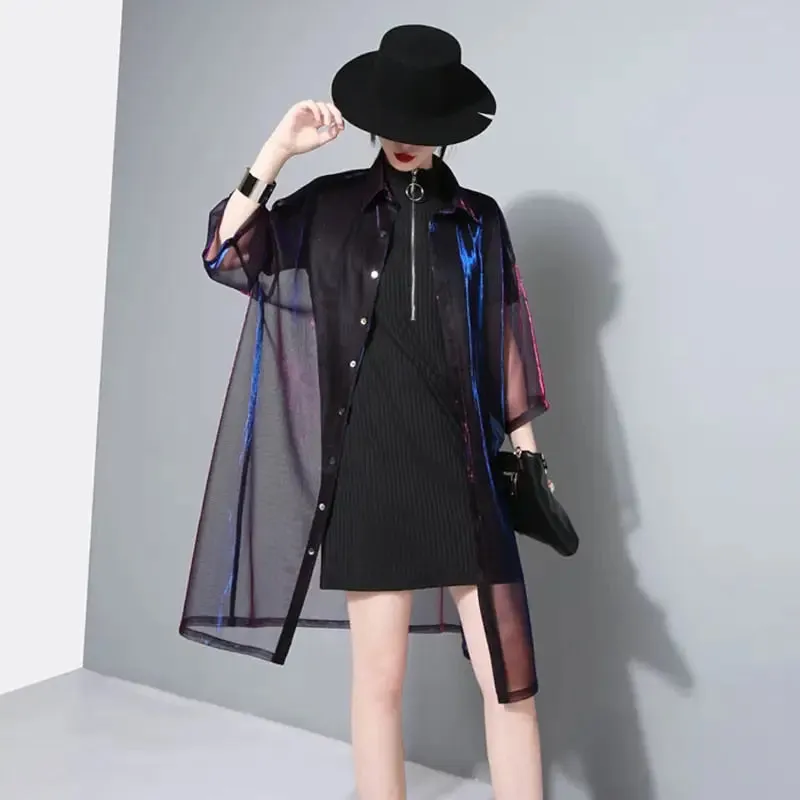 Lapel Three-quarter Sleeve Loose Blouse
