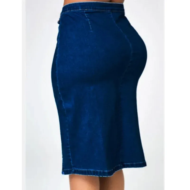 Luexco Mid-Length Denim Skirt Offset Hem