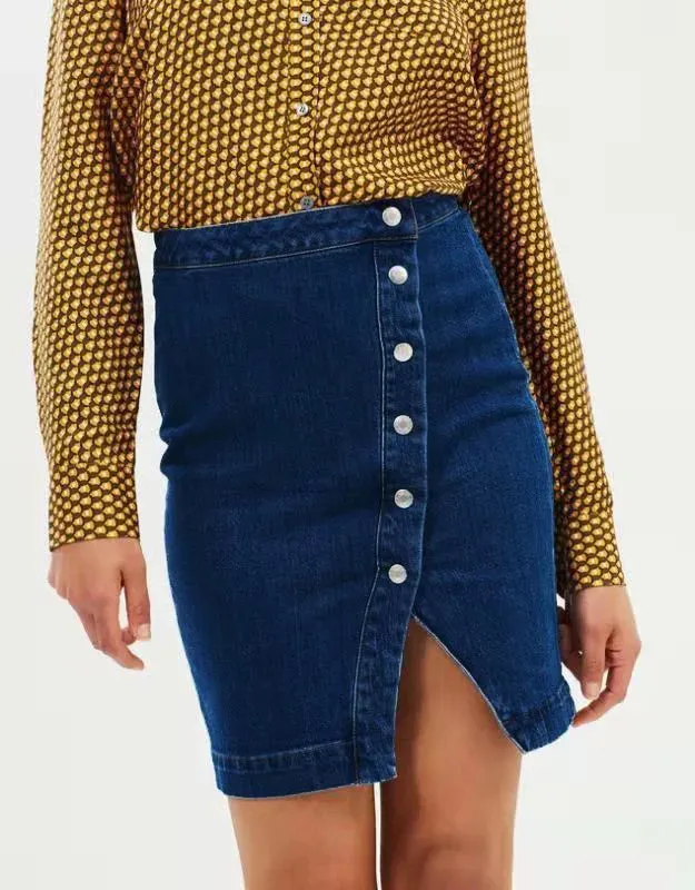Luexco Mid-Length Denim Skirt Offset Hem