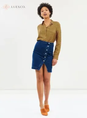 Luexco Mid-Length Denim Skirt Offset Hem