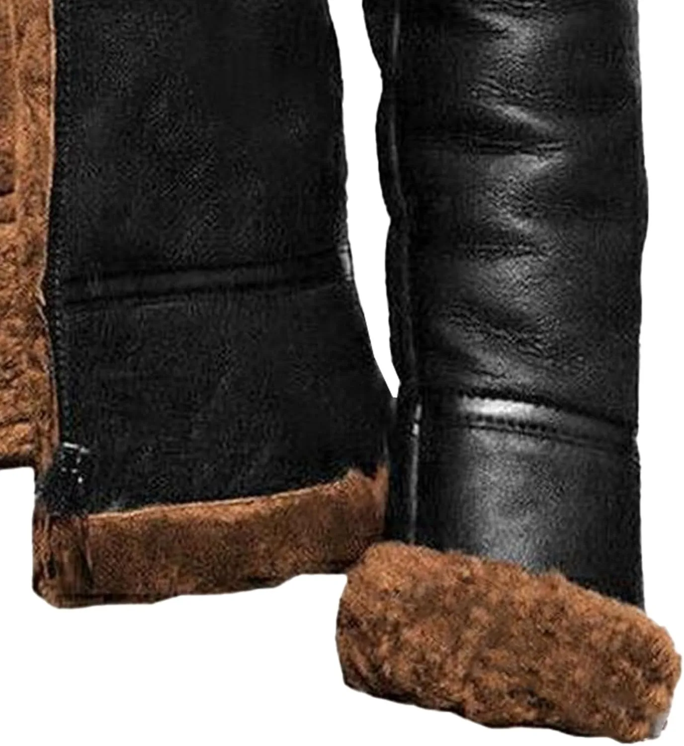 Men Aviator Bomber Coat Faux Shearling Sheepskin Leather Jacket Fur Lined Bomber Jackets Thickening Outercoat