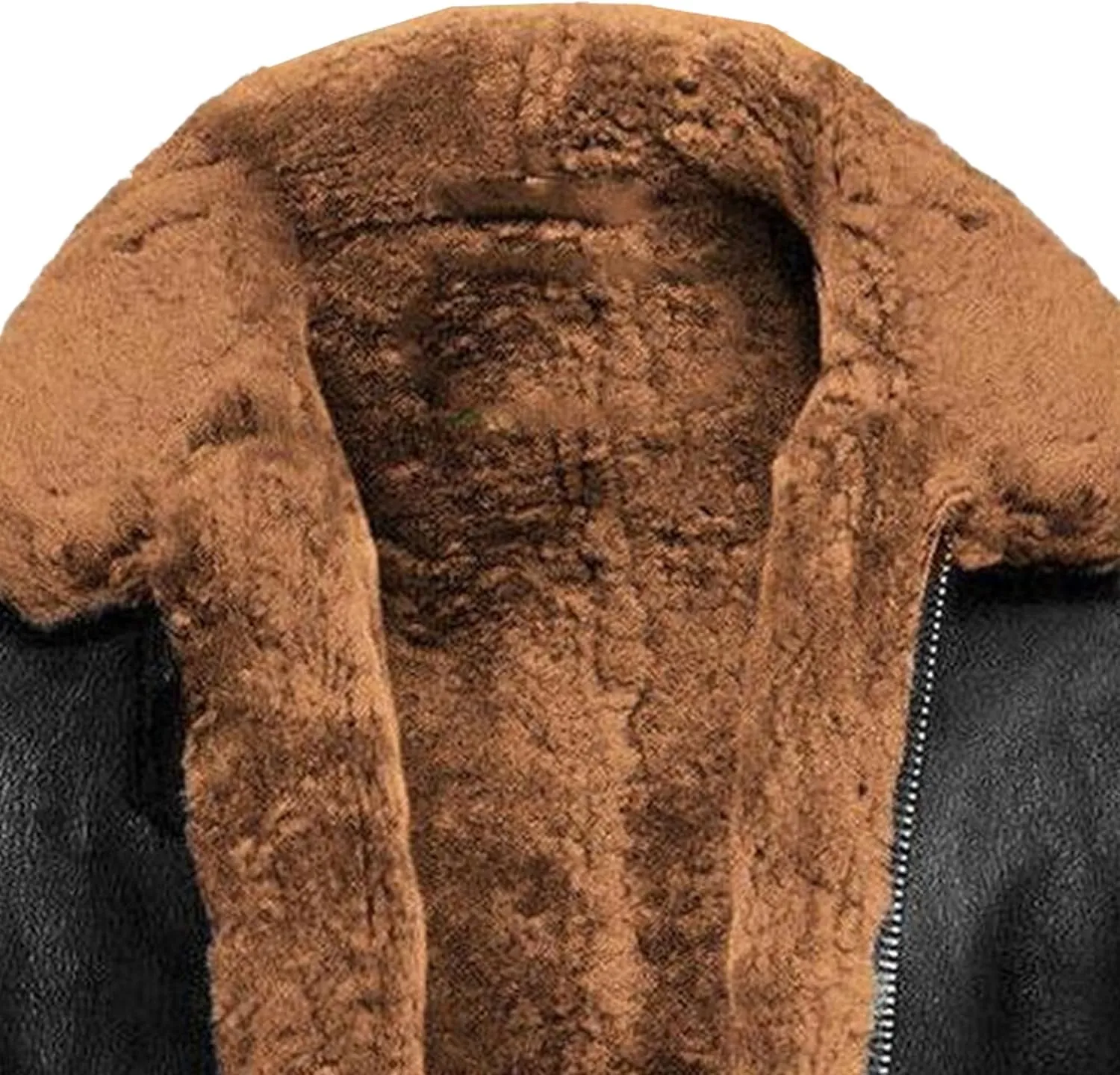 Men Aviator Bomber Coat Faux Shearling Sheepskin Leather Jacket Fur Lined Bomber Jackets Thickening Outercoat