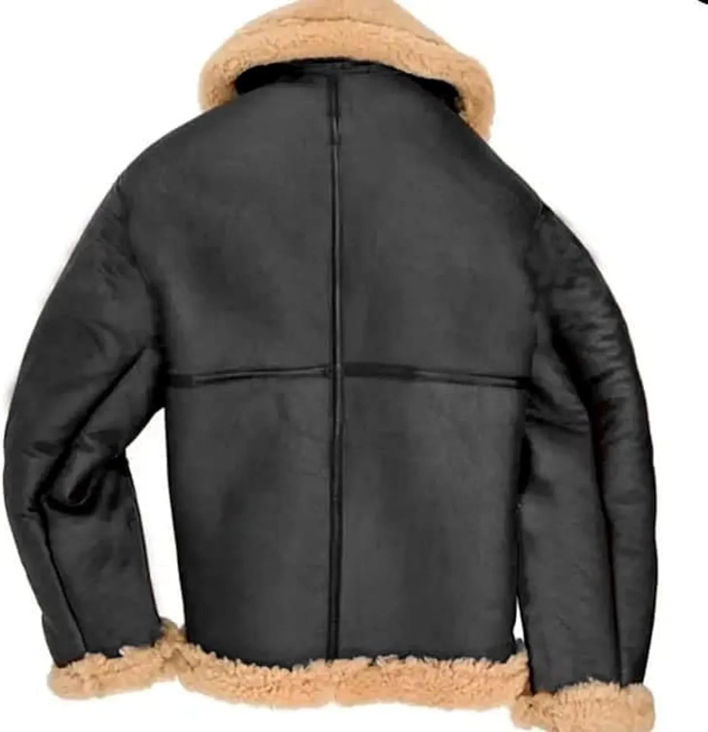 Men Aviator Bomber Coat Faux Shearling Sheepskin Leather Jacket Fur Lined Bomber Jackets Thickening Outercoat