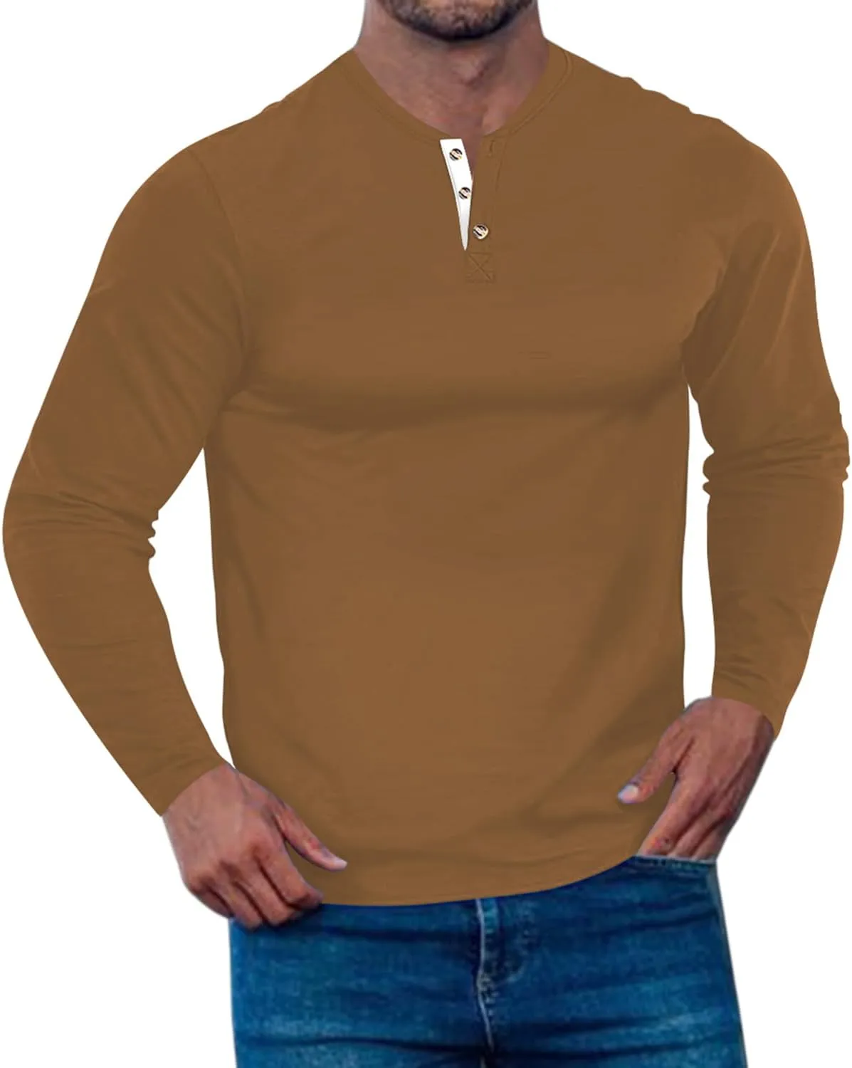 Men's Casual Stretchy Henley Shirts Fitted T Shirt Soft Stylish Tee Tops