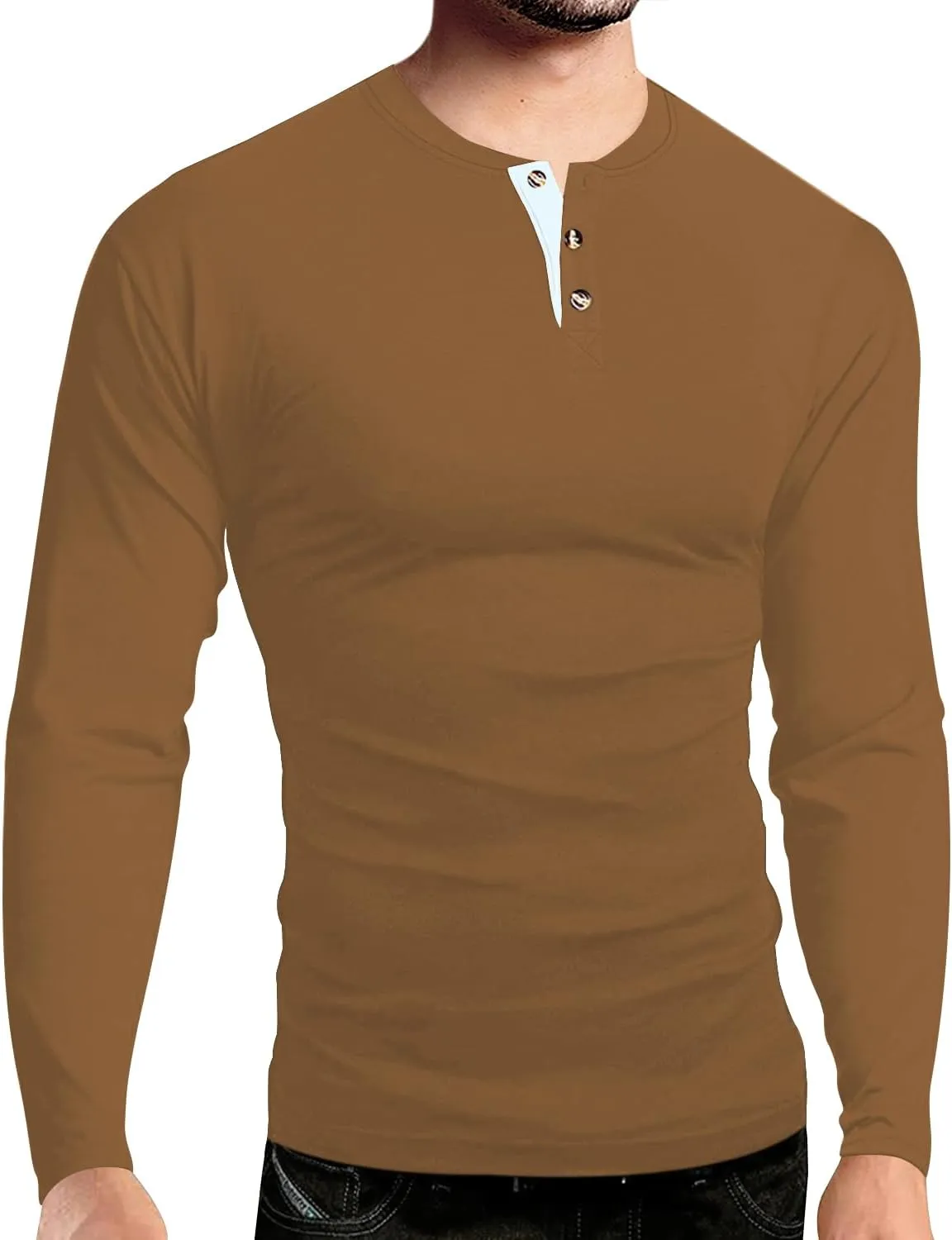 Men's Casual Stretchy Henley Shirts Fitted T Shirt Soft Stylish Tee Tops