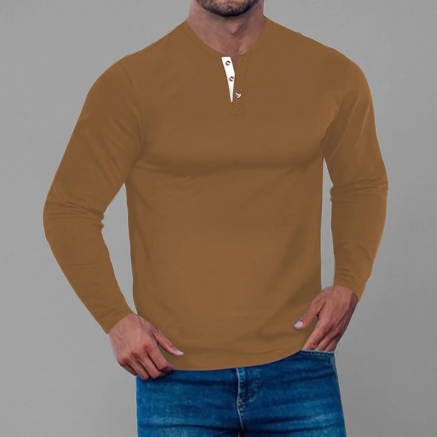 Men's Casual Stretchy Henley Shirts Fitted T Shirt Soft Stylish Tee Tops