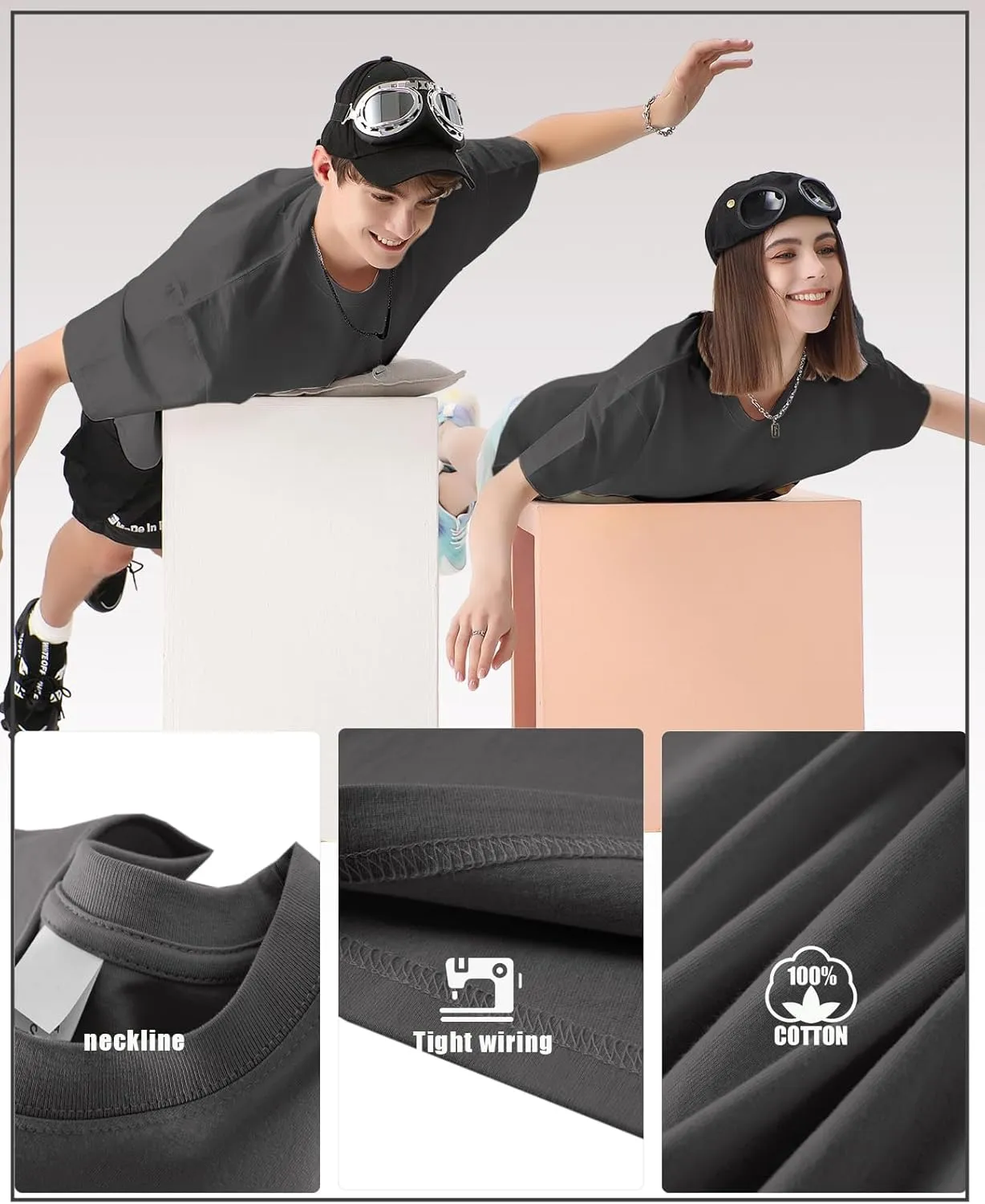 Men's Cotton T-Shirts Oversized Unisex Short Sleeve Crew Neck Loose Basic Tops Solid Athletic Tee