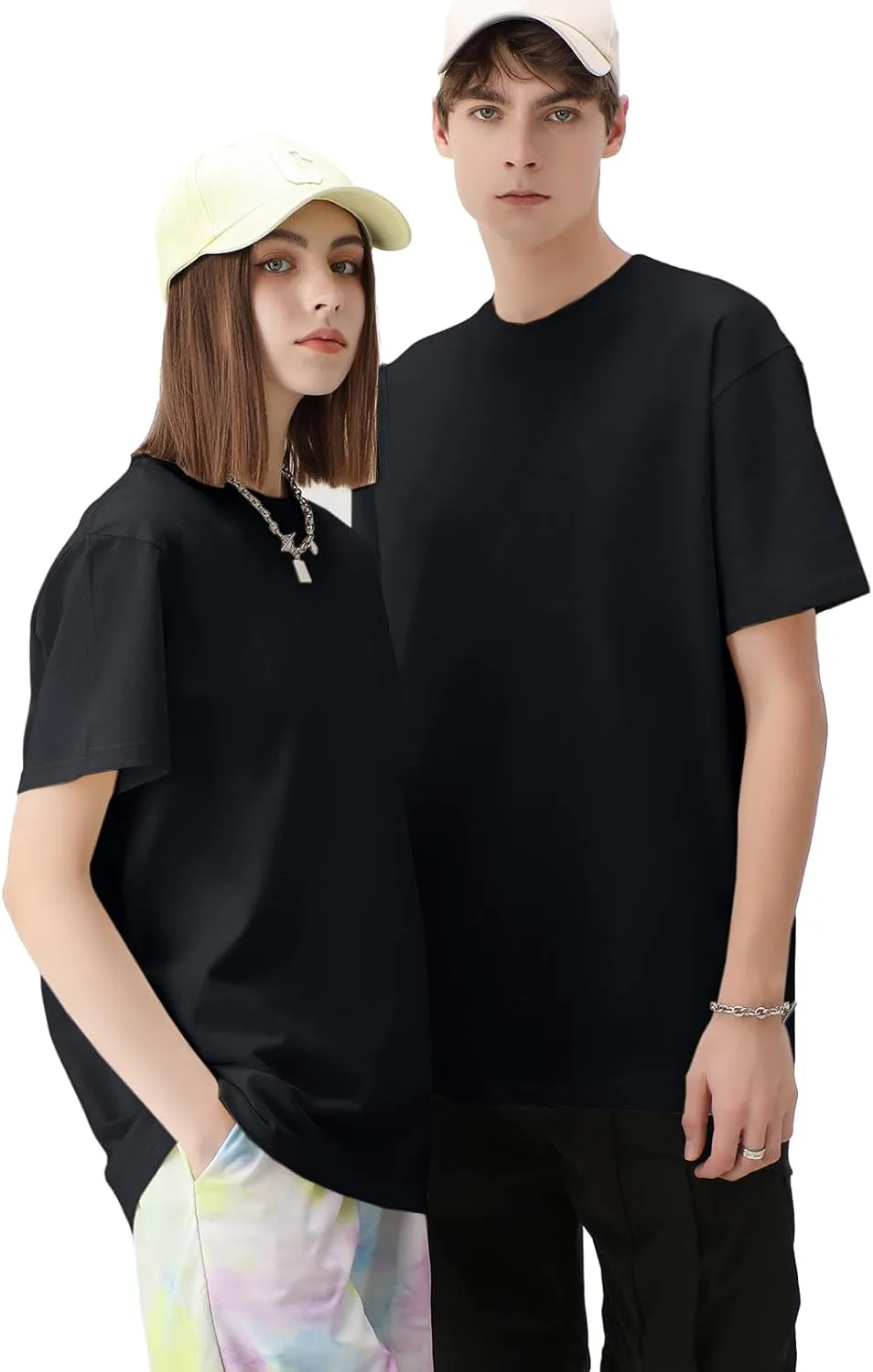 Men's Cotton T-Shirts Oversized Unisex Short Sleeve Crew Neck Loose Basic Tops Solid Athletic Tee